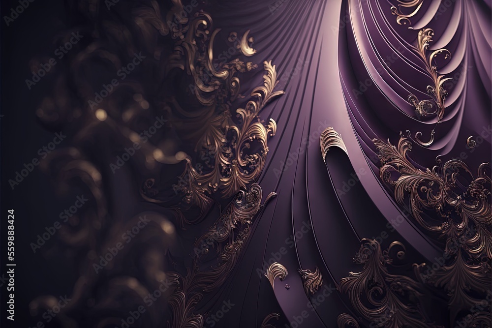 Aufkleber a purple and gold abstract background with a swirly design on the bottom of the image and a gold swi