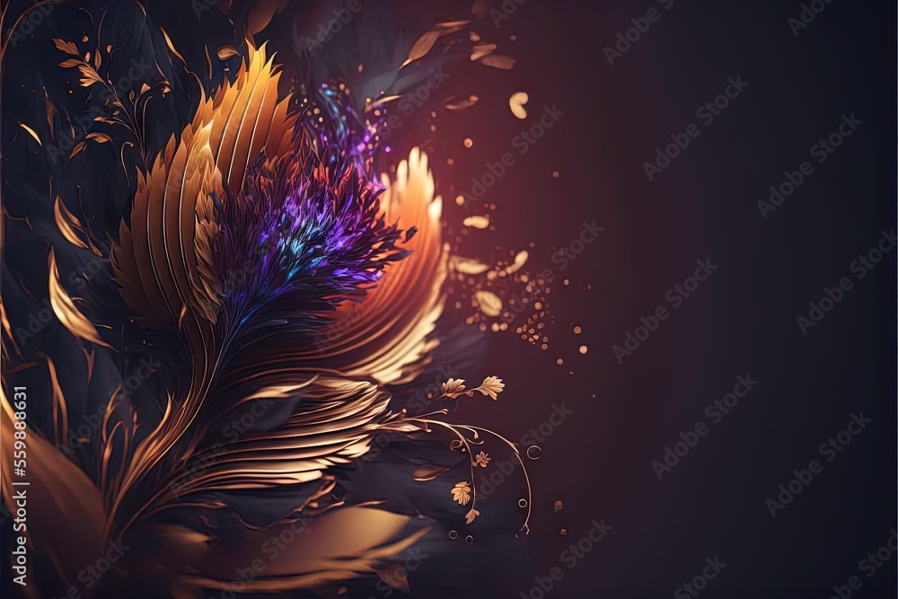 Aufkleber a colorful feather with a dark background and a red background with a purple and yellow feather on i