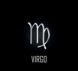 Fototapeta na wymiar 3d silver symbol of zodiac sign virgo on dark background