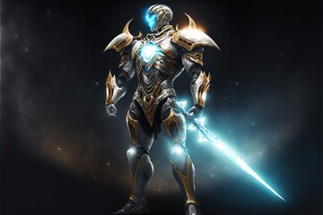 A star knight in futuristic armor