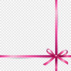 Vector 3d Realistic Pink Gift Ribbon and Bow Closeup Isolated. Bow Design Template, Background for Birthday, Christmas Presents, Gifts, Invitation, Card, Gift Box. Holiday Decoration