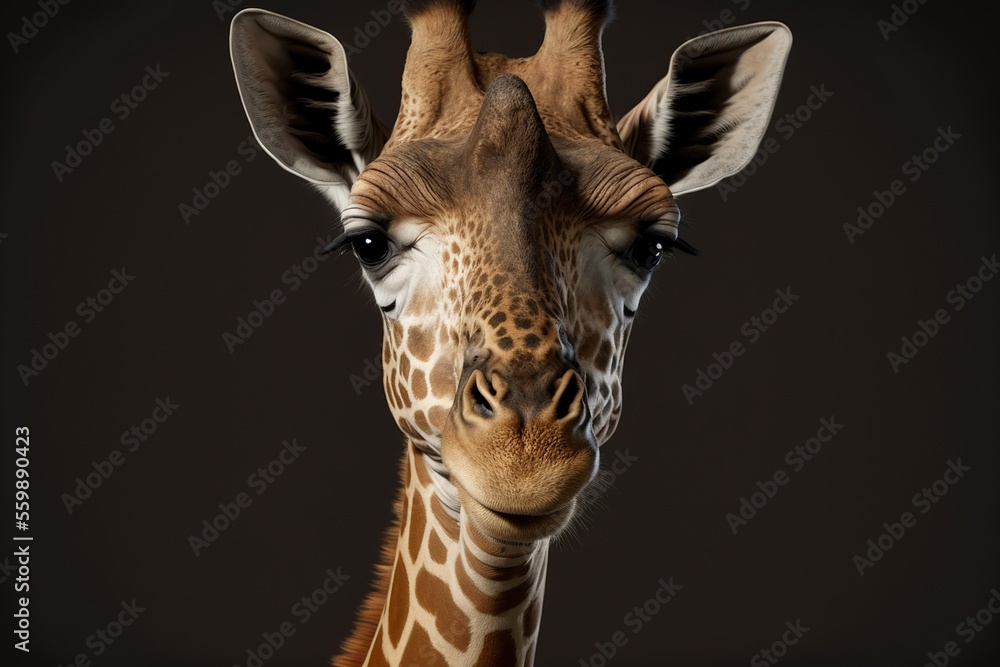 Aufkleber a close up of a giraffe's face with a black background in the background and a black background in t