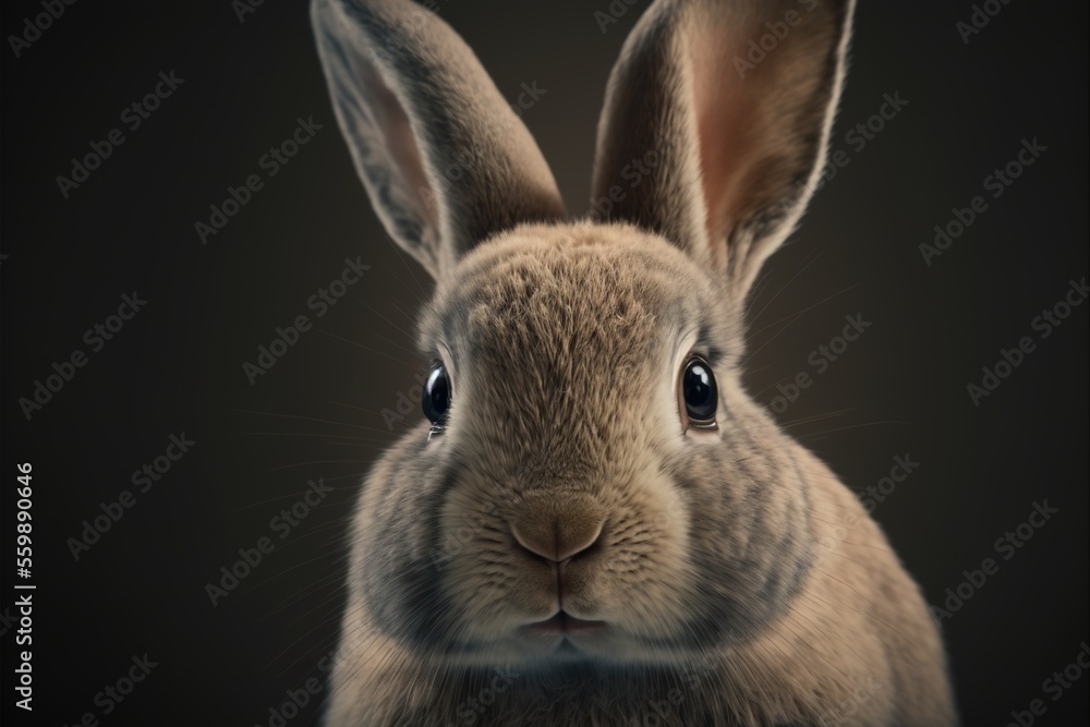 Poster a close up of a rabbit's face with a black background and a black background behind it, with a dark 