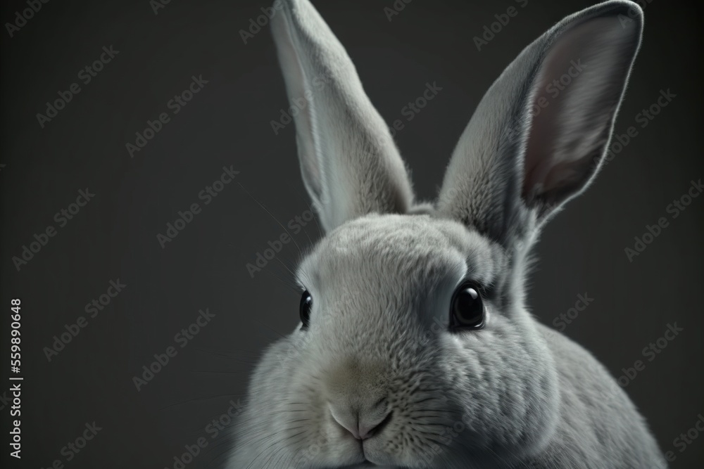 Aufkleber a rabbit is looking at the camera with a sad look on its face and ears, while sitting in front of a 