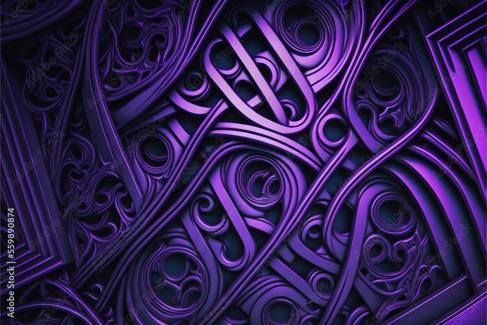 Poster a purple abstract background with a design in the middle of it and a black background with a purple 