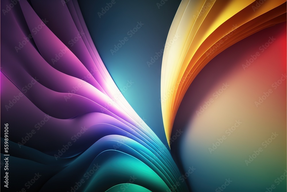 Poster a colorful abstract background with a curved design in the center of the image is a rainbow wave of 