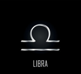 3d silver symbol of zodiac sign libra on dark background
