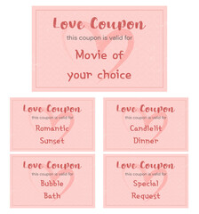coupons for lovers. tickets for valentine's day. Set of love coupons with wishes and numbers