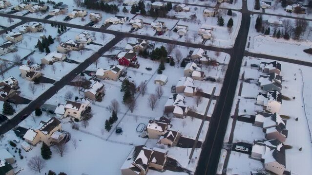 Drone Midwest Housing Development in the Winter