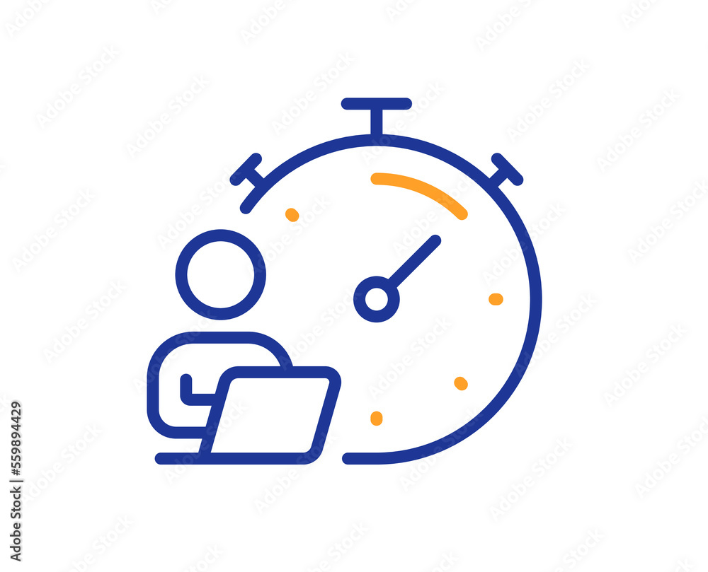 Poster work timer line icon. task stopwatch time sign. online countdown clock symbol. colorful thin line ou