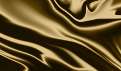 Golden abstract background or texture with gradient shadow. Golden fabric with folds