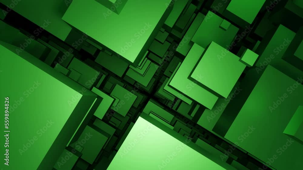 Poster flow of set of 3d squares. design. movement through space from stream of 3d squares. geometric anima