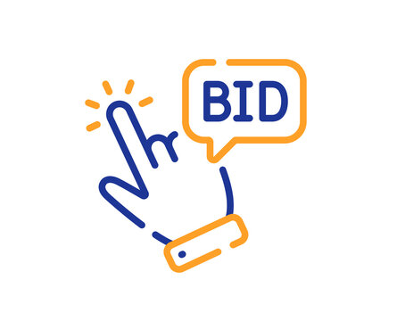 Bid offer line icon. Auction sign. Raise the price up symbol. Colorful thin line outline concept. Linear style bid offer icon. Editable stroke. Vector