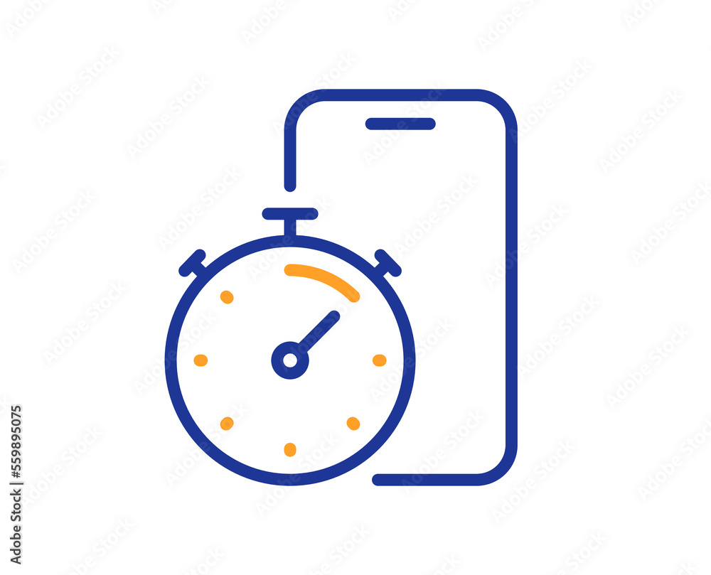 Poster timer app line icon. stopwatch time sign. phone countdown clock symbol. colorful thin line outline c