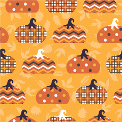 Autumn harvest of pumpkins - vector seamless pattern
