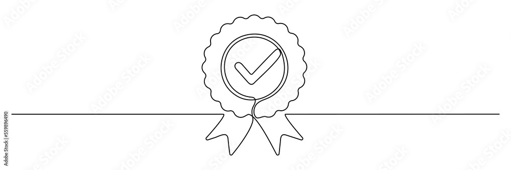 Poster award badge continuous line art drawn. approval check sign. certificate contour line. vector illustr