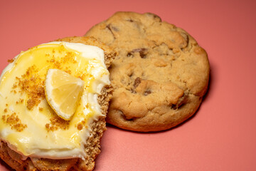 Gormet Lemon Cookie on a pink Background