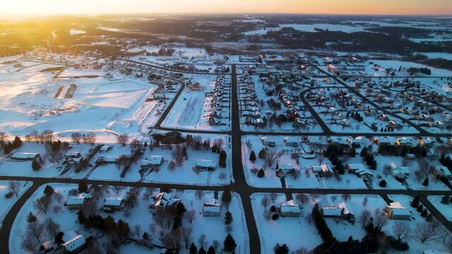 Circular Drone Midwest Housing Development in the Winter