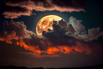 Colorful Cloudy Night Sky with Moon - AI Generated