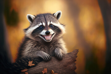 Happy looking raccoon in a cute pose. Generative AI