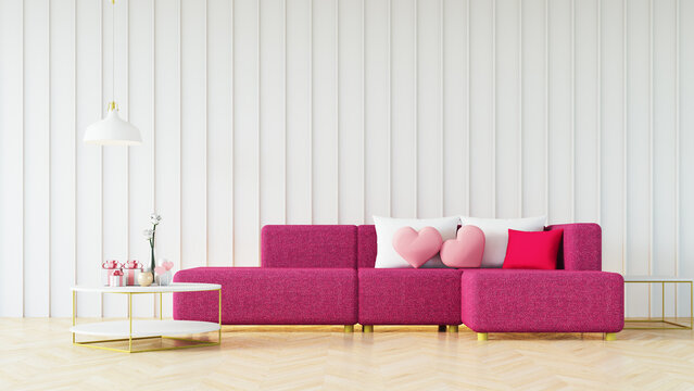 Valentine modern interior, pink red magenta color room - 3D rendering