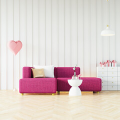 Valentine modern interior, pink red magenta color room - 3D rendering