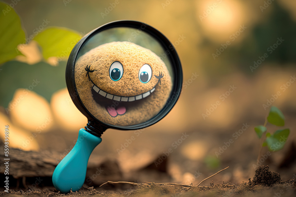 Aufkleber adorable and amusing magnifying glass with a smiling face. generative ai