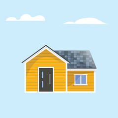 House flat vector icon. Home with vinyl siding panel and asphalt shingles vector illustration. - 559899862