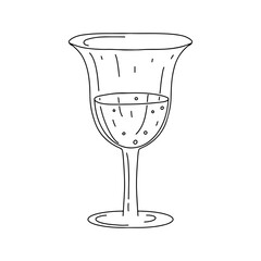 Glass of wine in hand drawn doodle style. Vector illustration isolated on white background. Alcohol drink concept for restaurant, cafe, party.