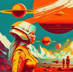 Pop art minimalism retro, futurism art, environmental art, space illustration, granular texture Generative AI