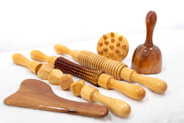 Wood therapy. Tools for anti-cellulite treatment to stimulate the lymphatic system and improve...