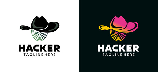 Hacker logo vector illustration design with creative disguise face © SlametWahono