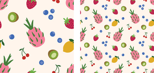 Fruit Fresh Tropical Hand-Drawn Seamless Pattern Vector Illustration