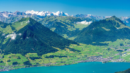 Switzerland 2022, Beautiful view of the Alps from Rigi Kulm. Stancerhorn.