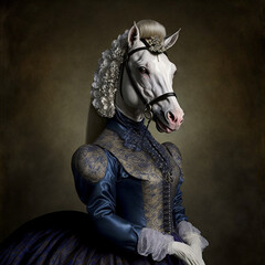 Fototapeta na wymiar A horse dressed as a lady - Generated by generative AI