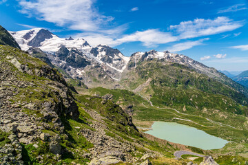 Naklejka na ściany i meble Switzerland 2022, Beautiful view of the Alps from SustenPass. Glasier.