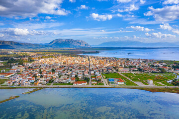 The coastal town in the lagoon of Mesologgi, Greece