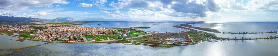 Fototapeta na wymiar The coastal town in the lagoon of Mesologgi, Greece