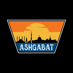 Ashgabat Turkmenistan Skyline Silhouette Retro Vintage Sunset Ashgabat Lover Travel Souvenir Sticker Vector Illustration SVG EPS