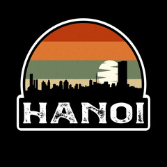 Hanoi Vietnam Skyline Silhouette Retro Vintage Sunset Hanoi Lover Travel Souvenir Sticker Vector Illustration SVG EPS
