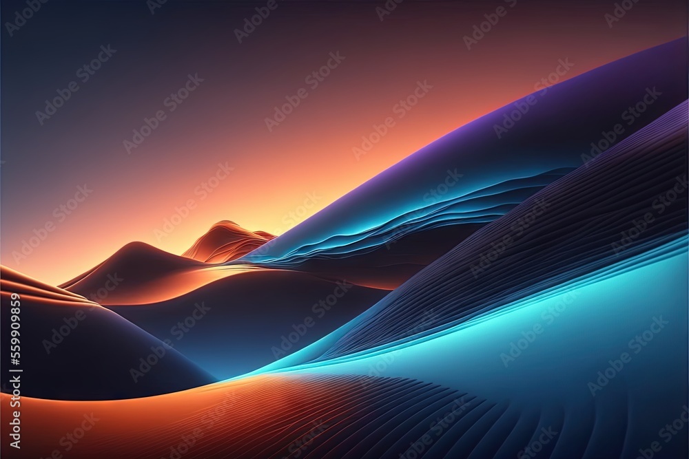 Poster a computer screen with a colorful background and a desert landscape in the background with a blue an