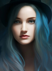 Fototapeta na wymiar Artistic portrait of a beautiful woman in a hat. Generative AI