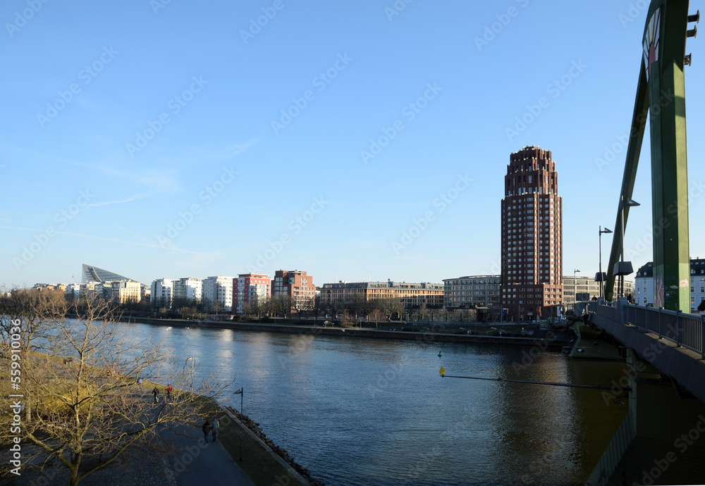 Poster Floesserbruecke und Main in Frankfurt