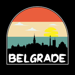 Fototapeta na wymiar Belgrade Serbia Skyline Silhouette Retro Vintage Sunset Belgrade Lover Travel Souvenir Sticker Vector Illustration SVG EPS