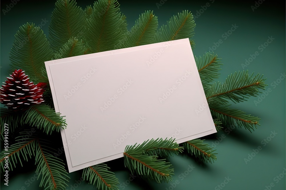Poster a white paper with pine cones on a green background with a pine cone on the corner of the paper and 