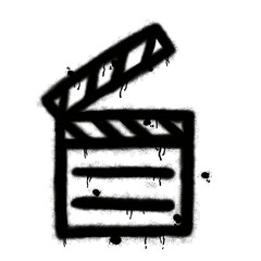 Clapperboard icon. Black graffiti spray element.  © savvalinka