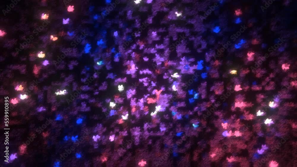 Poster colorful flashing dots in festive retro style. motion. bright flashing dots sparkle on black backgro