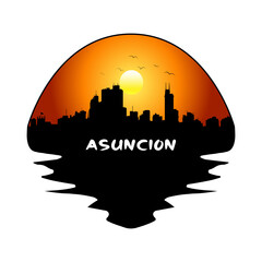 Asuncion Paraguay Skyline Silhouette Retro Vintage Sunset Asuncion Lover Travel Souvenir Sticker Vector Illustration SVG EPS