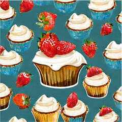 Muffins, Cup Cakes mit Obst und Sahne