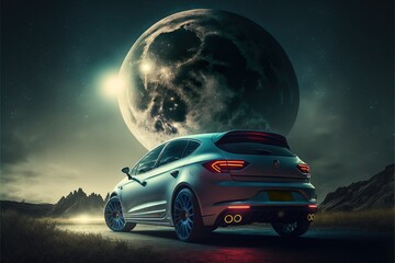Fototapeta na wymiar car in the moonlight, generative AI